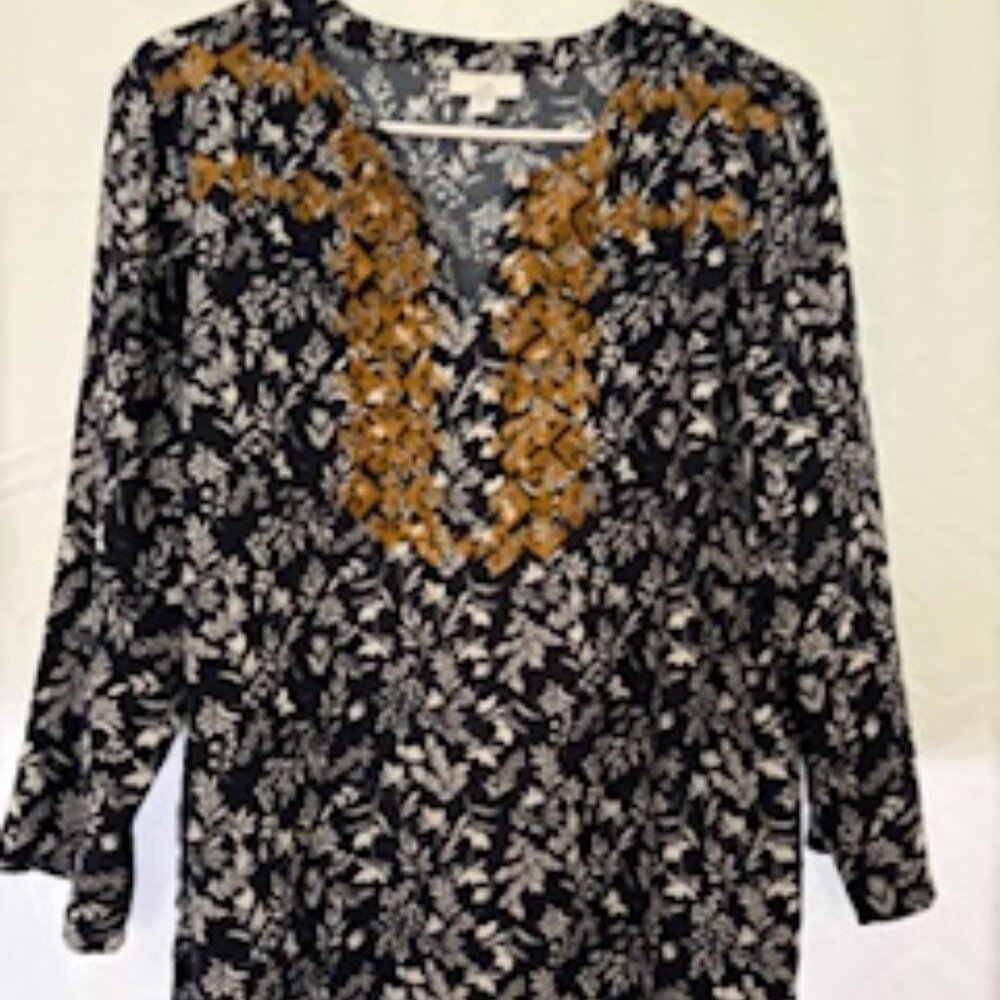 J Jill Tunic - Navy and White with Gold Embroidery